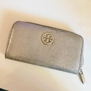 Tory Burch Silver Zip-Around Wallet
